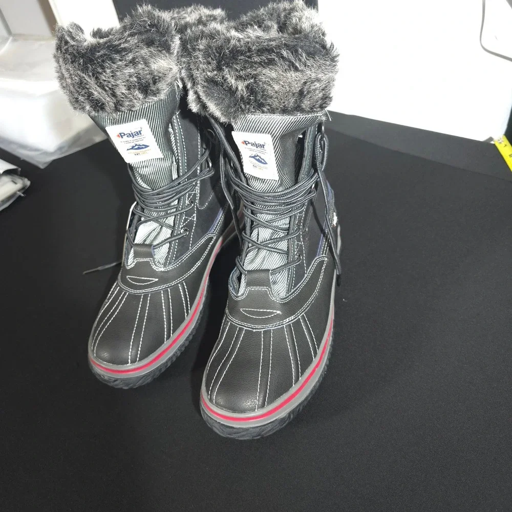 Pajar Heritage Snow Boots Mens 10-10.5 Black Waterproof Faux Fur Winter Leather